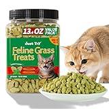 Just Try 13.4 OZ Cat Grass Treats for Indoor Cats Natural Salmon Flavor Healthy Cat Snacks Training Biscuits Catnip for Cats Dental Hairball Control Treats