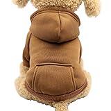 Jecikelon Winter Dog Hoodie Sweatshirts with Pockets Warm Dog Clothes for Small Dogs Chihuahua Coat Clothing Puppy Cat Custume (Small, Coffee)