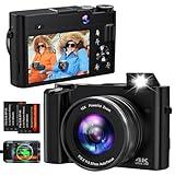 4K Digital Camera for Photography Autofocus 64MP Vlogging Camera for YouTube with Dual Cameras 16X Digital Zoom 4K Compact Travel Video Camera with 32GB SD Card,2 Batteries,Flash, Anti-Shake (Black)