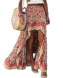 BTFBM Women 2025 Summer Spring Boho Long Skirts Dress Floral Print Elastic Waist Split Ruffle High Low Beach Maxi Skirt(X-Red, Small)