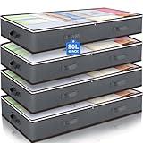Budding Joy 90L Under Bed Storage Containers, Closet Organizers and Storage Bins, Foldable Underbed Storage Bags for Blanket, Clothing, Comforter, Sweaters, Pillows, Linen Sheets, Wrapping Paper, Grey