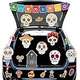 QOUBAI Halloween Trunk or Treat Day of Dead Car Decorations Kit Dia De Los Muertos Car Decor for SUV Archway Garage Door Muertos Skull Skeleton Halloween Car Decoration Mexican Day Party Decor