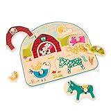 B. toys – Wooden Peg Puzzle – Animal Peg Puzzle For Toddlers, Kids – 8 Chunky Pieces – 18+ Months – Animal Barnyard