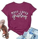 Grandma Shirt Women Most Loved Grammy Shirts Funny Letters Printed Tees Grandmother Short Sleeve Tee Tops Purple