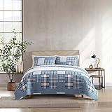 Eddie Bauer - Queen Quilt Set, Reversible Cotton Bedding with Matching Shams, Patchwork Plaid Home Decor (Hawthorne Blue, Queen)