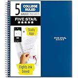 Five Star Spiral Notebook + Study App, 5 Subject, College Ruled Paper, 8-1/2" x 11", 200 Sheets, Fights Ink Bleed, Water Resistant Cover, Pacific Blue (73635)