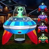 Joiedomi 5 FT Halloween Inflatable Outdoor Decoration, Inflatable Alien Decor Outdoor, Alien Blow Up with UFO Yard Decorations with Colorful LEDs for Halloween Decor
