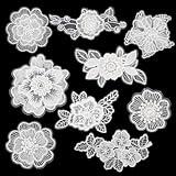 16pcs 3D White Flower Lace Embroidery, Floral Sew Iron on Patch Organza Patches Appliques,DIY Wedding Dress Flowers Applique for Women's Dress Jeans Sweater Hats