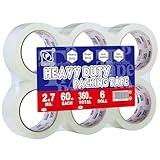 P PERFECTAPE Heavy Duty Packing Tape 6 Rolls, Total 360Y, Clear, 2.7 mil, 1.88 inch x 60 Yards, Ultra Strong, Refill for Packaging and Shipping