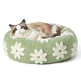 LE SURE Donut Small Dog Bed - Round Cat Beds for Indoor Cats Calming Pet Beds, Cute Modern Beds with Jacquard Shaggy Plush & Anti Slip Bottom, 20 Inch, Green,XS (20x20x6)