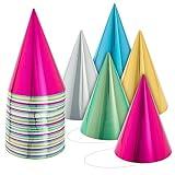 BLUE PANDA 50 Pack Birthday Party Cone Hats for Kids and Adults, Bulk Set in 5 Colors (Metallic Blue/Green/Gold/Silver/Hot Pink)