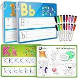 Coogam Handwriting Drawing Practice Cards, 36pcs Alphabet Number Painting Coloring with Pens, Double Sided Write and Wipe Tracing Flashcards, Educational Montessori Toy Gift for 3 4 5 Year Old Kids