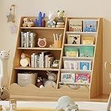 ROXGOX Wood Bookcase for Kids, 4 Tier Kids Bookshelf and Toys Storage Cabinet, Baby Bookshelf with Storage, 5 Shelf Bookcase, Montessori Bookcase Kids Room, Toddler Bookshelf for Nursery Classroom