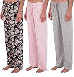 Real Essentials 3 Pack Pajama Pants Women Cotton Lounge Pj Comfy Plaid Sleepwear Flannel Bottoms Sleep Knit Pijamas Mujer Checkered Teen Petite Soft Light Jammies Loose Comfort Ladies Adult Set 5-M