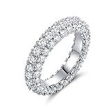 Barzel 3 Row Eternity Ring Wedding Band 18k White Gold Plated Cubic Zirconia Eternity Band Ring Jewelry (Silver, 7)