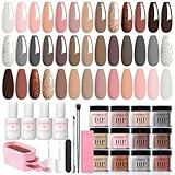 AZUREBEAUTY Dip Powder Nail Kit Classic Brown Nude Collection Glitter Fall 20 Colors Neutral Chocolate Skin Tone Dip Liquid Set with Base/Top Coat Activator French Art Manicure Salon Home