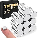 TRYMAG Small 10x3mm Rare Earth Magnets, 50Pcs Strong Neodymium Tiny Round Fridge Magnets for Whiteboard, Refrigerator, DIY, Kitchen, Office