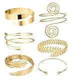 RIOSO 6 Pieces Arm Cuff Upper Arm Band Cuff Bracelet Bangle for Women Silver Gold Adjustable Armband Set