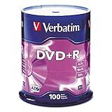 Verbatim DVD+R Blank Discs AZO Dye 4.7GB 16X Recordable Disc - 100 Discs Spindle,Silver