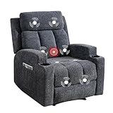 Phoenix Home Manual Recliner Chair with Massage and Heat Ergonomic Overstuffed Breathable Fabric Reclining Chair with 2 Side Pockets, 2 Cup Holders, Remote Control, Living Room, Bedroom,Dark Gray