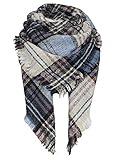 American Trends Womens Plaid Blanket Scarf for Women Classic Soft Tartan Wrap Shawl Oversized Shawl Cape Scarves Blue Beige