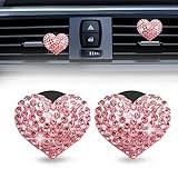 2Pcs Bling Crystal Heart Charms Car Vent Clips - Air Conditioning Outlet Decorative Accessories for Women and Men (Pink)
