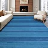 ODIKA Ultra Soft Area Rug 8x10, Non Slip, Stain Resistant, Washable Area Rugs for Living Room, Bedroom, Modern Striped Texture Appeal (Blue, 8x10)