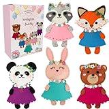 Cymbana Kid Sewing Craft Kit to Make a Friend for Beginner Felt Craft Learn to Sew, Panda Fox Bunny Raccoon Bear 5 Animals