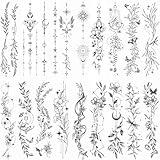 Tazimi Temporary Tattoos For Women Girls-24 Sheets Branch Flower Leaf Wild Plants Sketch Realistic Long-lasting Tattoo Stickers Waterproof Tattoo Sets for Arm Collarbone Leg Backbone Body Art