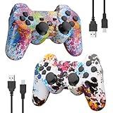 PS-3 Controller, 2 Pack Wireless Controller for PS3 for Sony Playstation-3, Double Shock, Bluetooth Connection, Rechargeable, Motion Sensor, Upgraded Remote Gamepads for PS3, 2 x USB Charging Cords