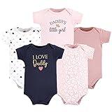 Hudson Baby Unisex Baby Cotton Bodysuits, Girl Daddy Pink Navy, 0-3 Months