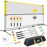 VSSAL 10FT Portable All-in-One Badminton, Pickleball and Volleyball Net Set Half Court (10ft Wide x 7ft max Height) Small Outdoor Sports Set with Adjustable Net for Backyards Beach or Driveway Games