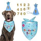 Yicostar Dog Birthday Party Supplies, Dog Birthday Bandana Set, Dog Boy Girl Birthday Party Hat with Numbers for Large Medium Small Dogs Pet (Blue)