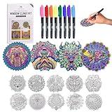 Hula Home Stained Glass Mandala Art Kit - Animal DIY Window Clings with Markers, 10 Suncatchers - Perfect Hobby for Adults, Kids, Teens & Seniors - Ideal Gift for Beginners, Women & Elderly - New