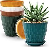 YNNICO 6 inch Plant Pots, 5 Pack Flower Pots Outdoor Indoor, Planters with Drainage Holes and Tray Saucers