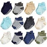 Hudson Baby Unisex Baby Non-Skid No-Show Socks, Blue Tan, 6-12 Months