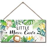 ZIEYOMI- Little Man Cave Sign Woodland Nursery Room Decor, Jungle Safari Animal Theme Boys Bedroom Decor, Wooden Plaque Hanging Wall Art for Baby Toddler Boys Room Decor Kids Playroom Decorations