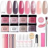 AZUREBEAUTY 30Pcs Dip Powder Nail Kit Starter with Nail Sticks, Clear Nude Pink 8 Colors Dipping Liquid Set Added Matte Top Coat Recycling Tray for Nail Art Manicure Salon DIY Home