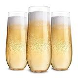 Stock Your Home Plastic Champagne Flutes Disposable, Unbreakable Stemless Mimosa Glasses Bulk for Brunch, Clear Cocktail Cups for Parties, Wine, Wedding Toast, Bridal Shower, 9 Ounce (12 Pack)