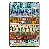 Metal Sign Hot Tub Rules Tin Sign Vintage Bar Home Bathroom Pool and Patio Decor Wall Decoration Tin Sign 12x8 Inches