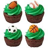 24 pc - Sports Balls Edible Cupcake Cake Decoration Toppers - Basketball/Football/Baseball/Soccer - Shaped Sugar Icing Decor