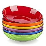 vancasso Bonita Pasta Bowls Set of 6, 38 oz Shallow Bowls, Ceramic Pasta Plates and Salad Bowls, Microwave & Dishwasher Safe Serving Bowls, Assorted Colors