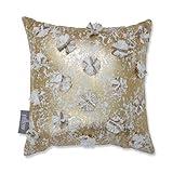 Pillow Perfect Embilshment GLAMOUR POMS Foil Printed with Oversized Embellishment Knife Edge Decorative Pillow, 12", Gold, White, 11.5" x 11.5"