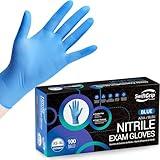 SwiftGrip Disposable Nitrile Exam Gloves, Blue, Nitrile Gloves Disposable Latex Free, Medical Gloves, Cleaning Gloves, Food-Safe Rubber Gloves, Powder Free, Non-Sterile, 100-ct Box (Large)