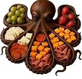 Octopus Charcuterie Platter, Ocean Themed Cheese Bread Board, Kraken Design Wood Serving Tray, Novelty Unique Serving Tray Board for Cheese Meats Fruit, Unique Gift For Seafood Lovers (Coffee)