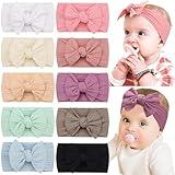 CÉLLOT 10 Colors Super Stretchy Soft Knot Baby Girl Headbands with Hair Bows Nylon Head Wrap For Newborn Baby Girls Infants Toddlers Kids