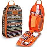 12 Piece Camp Kitchen Cooking Utensil Set Travel Organizer Grill Accessories Portable Compact Gear for Backpacking BBQ Camping Hiking Travel Cookware Kit Water Resistant Case (Orange)
