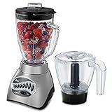 Oster Classic Series 16 Speed Blender with Food Chopper and Glass Jar, Brushed Nickel