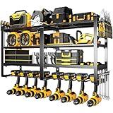 POKIPO 33" W Power Tool Organizer Wall Mount with 8 Drill Holders, 4-Layer Garage Tool Organization and Storage Rack, Hanging Tool Shelf with Screwdriver, Plier, and Hammer Holder for Workshop Garage