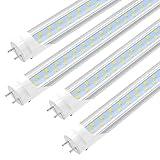 JESLED 4FT LED T8 Type A+B Tube Lights, 24W(65W Equivalent), 3200LM, 6000K, Single or Double End Powered, Plug and Play or Ballast Bypass, 4 Foot T10 T12 Fluorescent Bulbs Replacement, Clear(4-Pack)